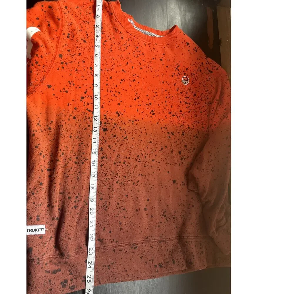 Trukfit Orange Ombre Paint Splatter Sweatshirt Small Distressed